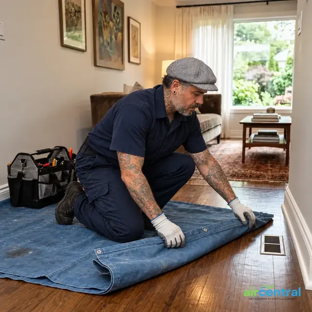 Nessi Ziv of Air Central preparing a floor vent for indoor-air-quality service