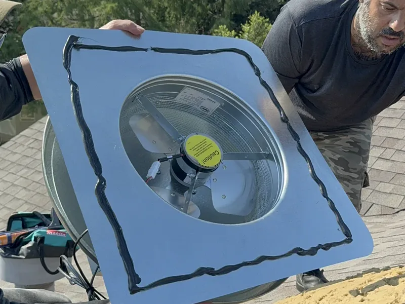 Before solar attic fan installation — Fan Installation