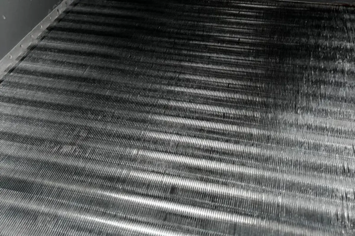 Pristine evaporator coil with clean fins after professional coil cleaning