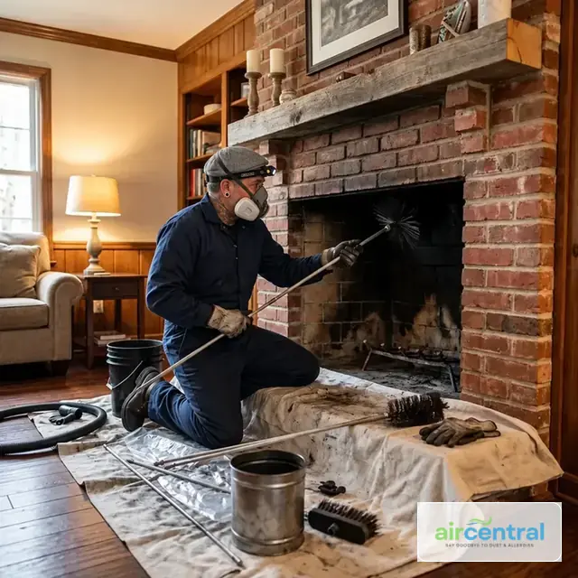Illustrative image of Nessi inspecting a chimney with protective equipment