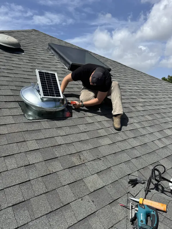 Solar fan installation on Austin home roof